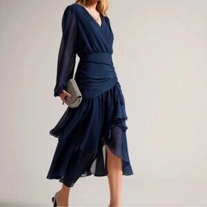NEW Ted Baker Kiali Tiered Midi Dress With Ruched Waist SIZE UK4 RRP £195